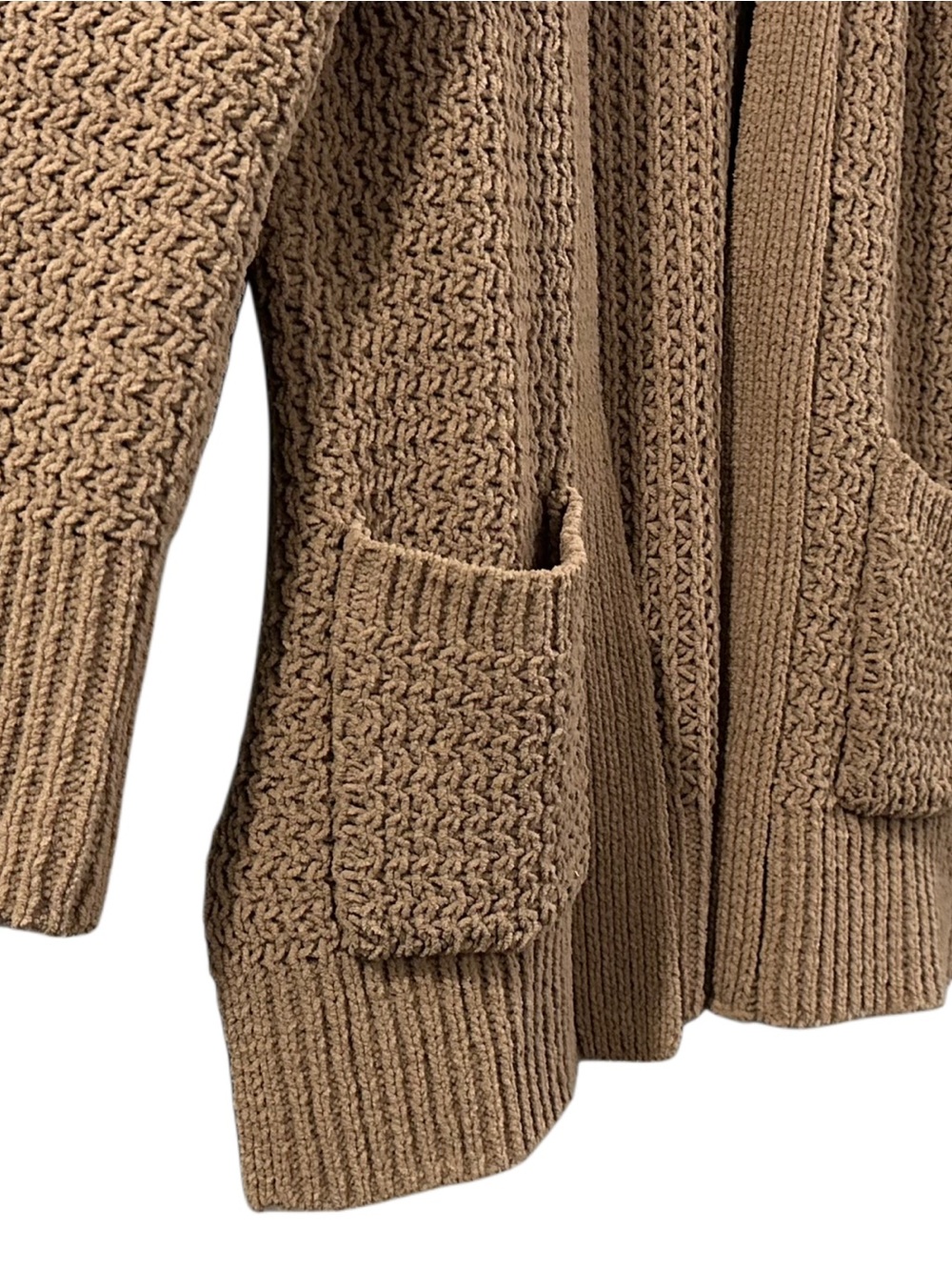 Pink Rose Chunky Knit Open Front Cardigan Sweater Brown Relaxed Fit Women’s M - Picture 5 of 8